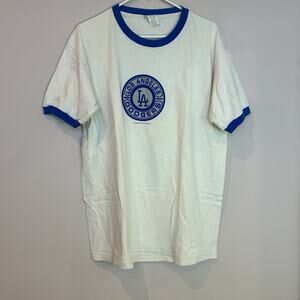 Vintage Los Angeles Dodgers Ringer T-Shirt MLB Blue/White Size L CSA